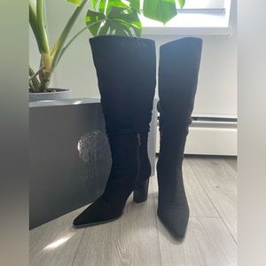 Vince Camuto Derika Leather Boot in Black Suede Wide Calf